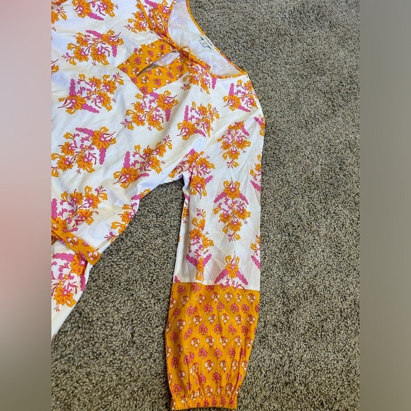 J.Crew Long Sleeve Block Print Floral Dress Orange India Cotton Tunic Med Pink - Picture 5 of 11